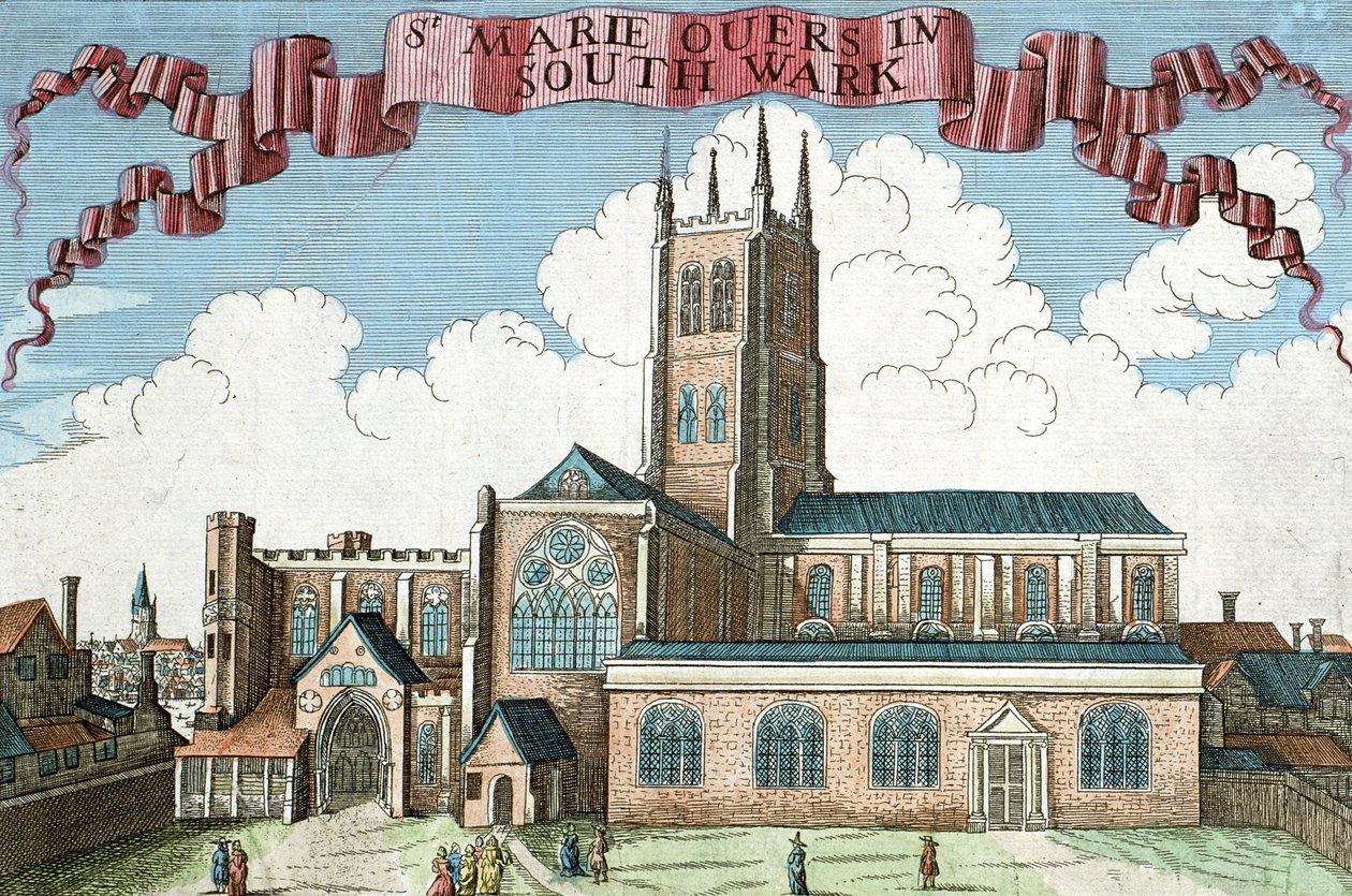 Southwark的St. Marie Overie，来自“伦敦金融城及其周边地区的展望”，c.1700 作者 罗伯特·莫登