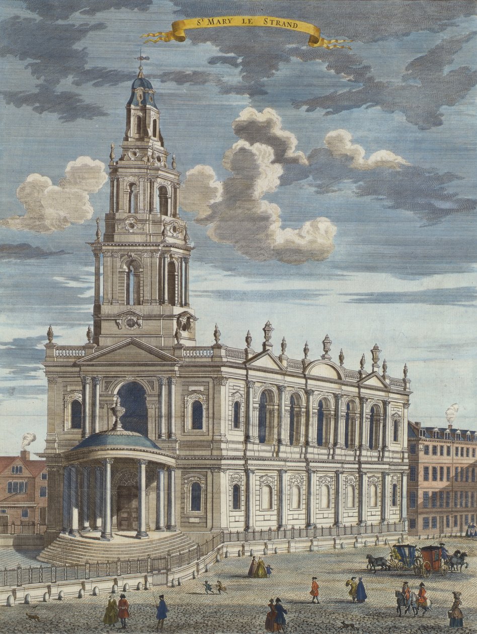St. Mary le Strand，来自伦敦金融城及其周边地区的着名景点之一，c.1700 作者 罗伯特·莫登