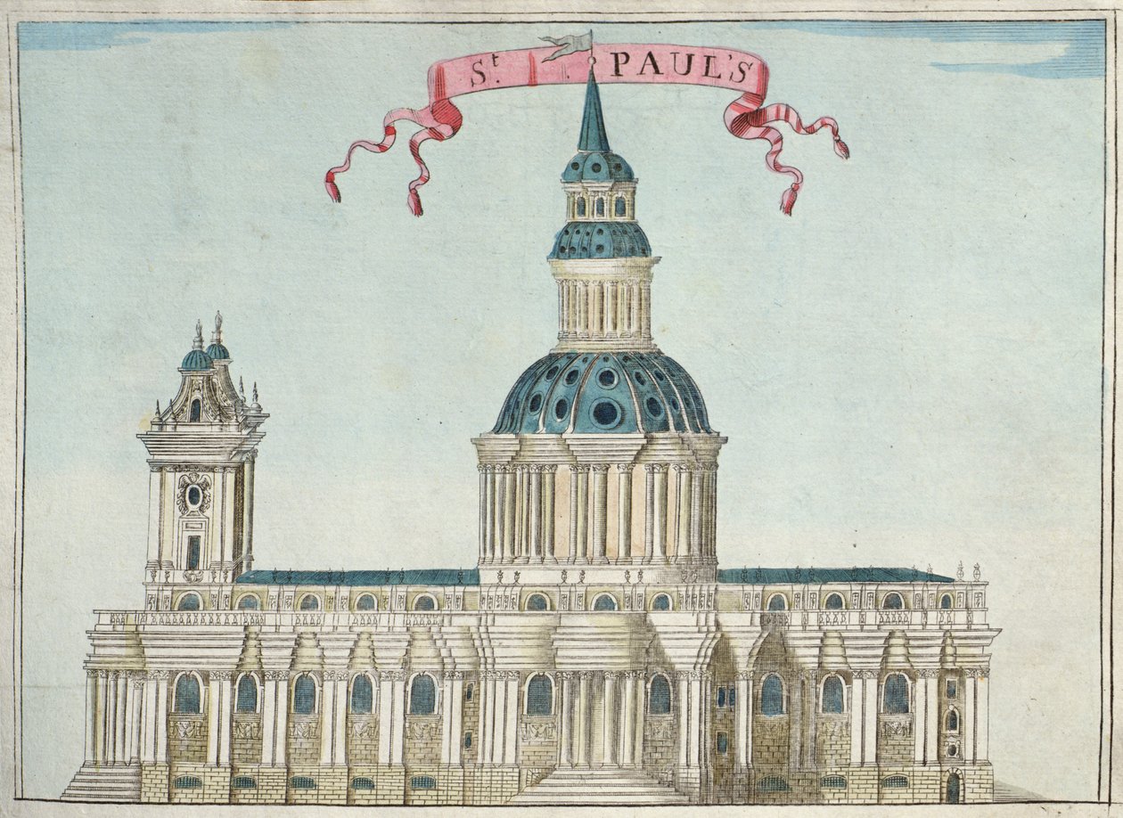 圣保禄大教堂，来自“伦敦金融城及其周边地区的着名景点之书”，c.1700 作者 罗伯特·莫登