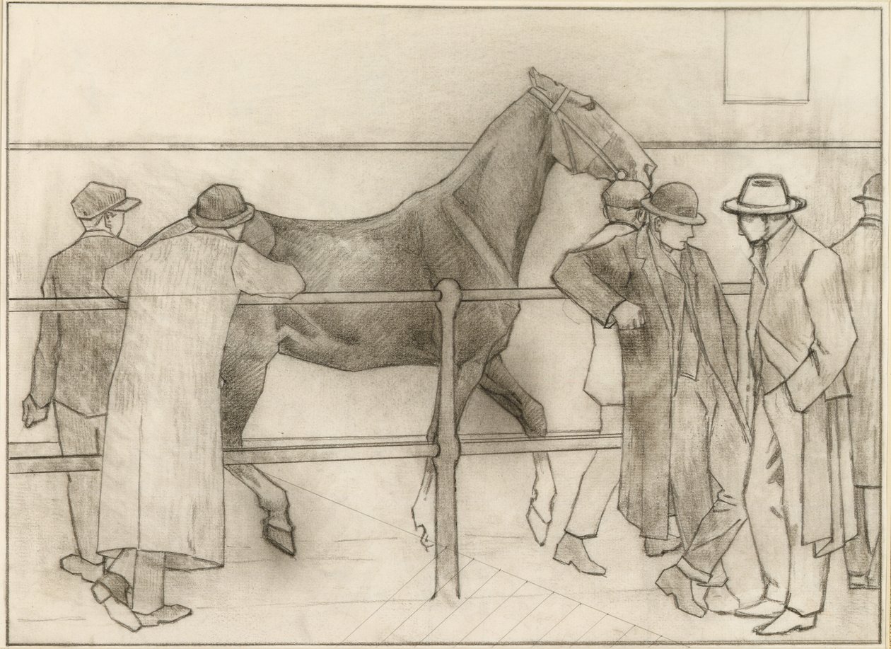 马经销商，c.1918（纸上蜡笔） 作者 罗伯特·波希尔·贝文