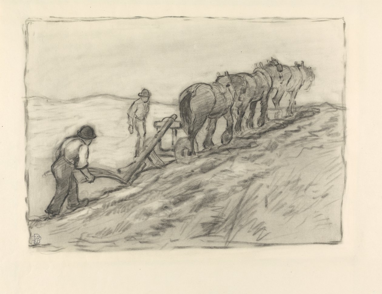 耕作山坡，c.1905（纸上的黑色蜡笔） 作者 罗伯特·波希尔·贝文
