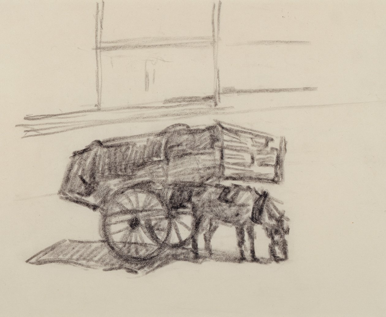 研究干草车，坎伯兰市场，1915年（纸上蜡笔） 作者 罗伯特·波希尔·贝文