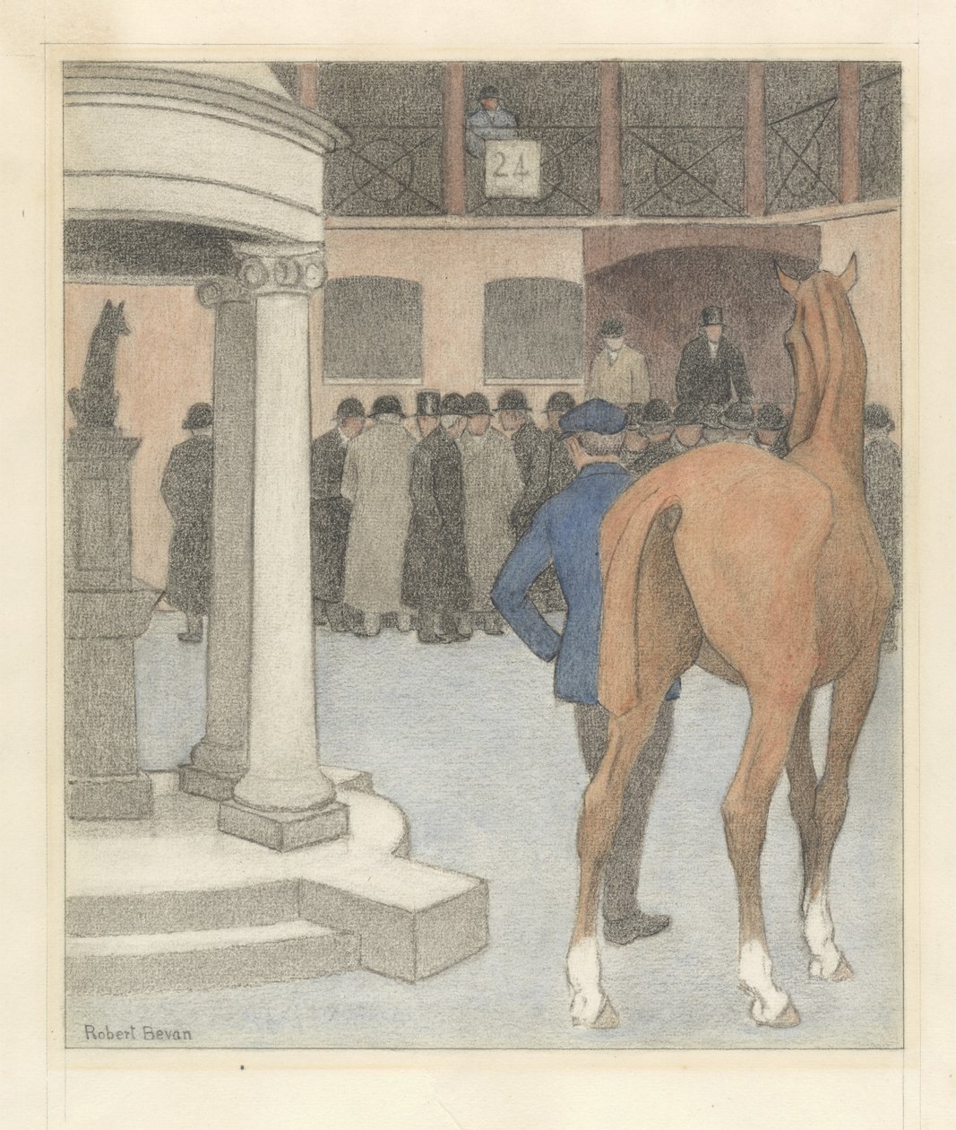Bayhorse，Tattersalls，1921年（蜡笔和粉笔在纸上） 作者 罗伯特·波希尔·贝文