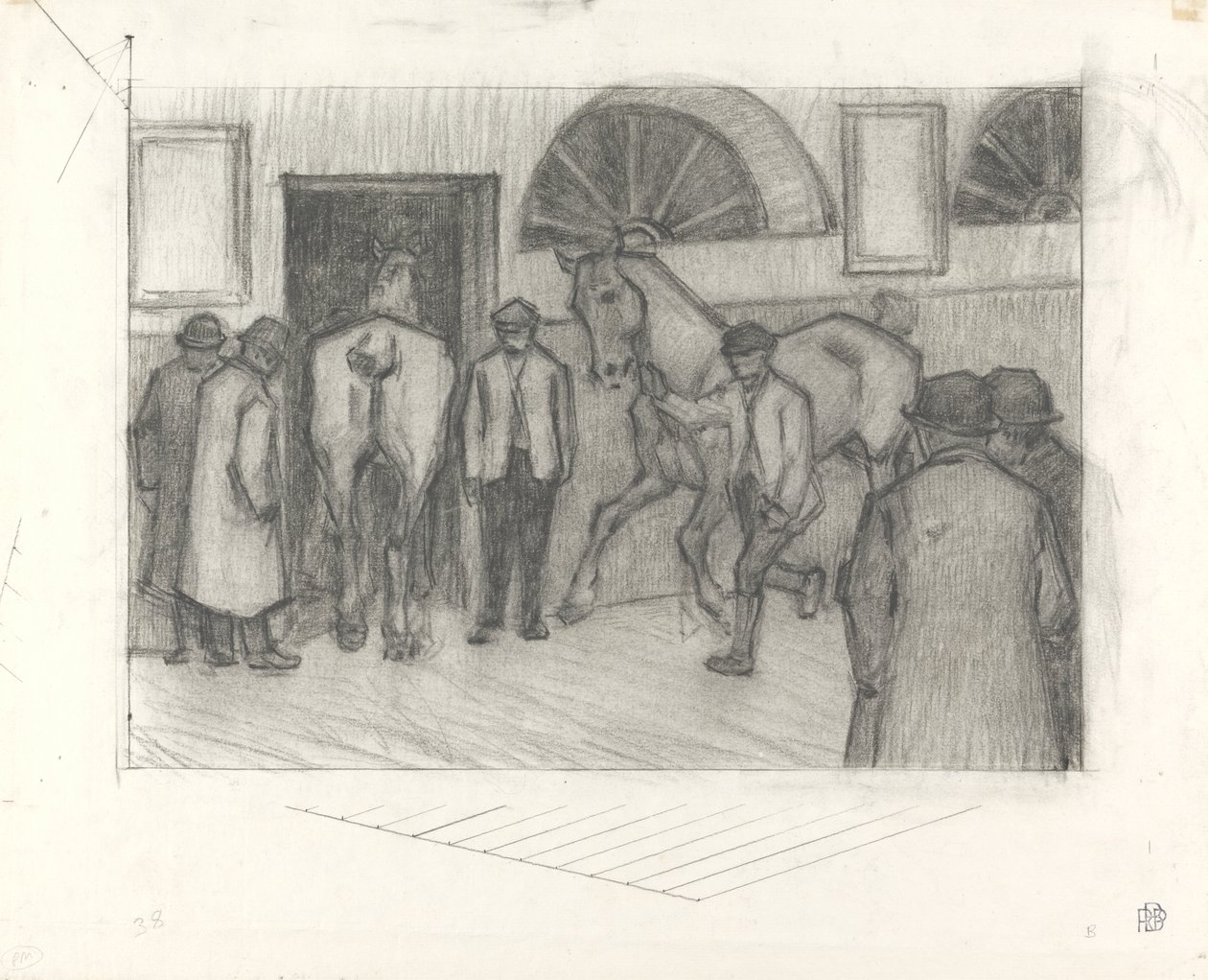 The Horse Mart，c.1917（纸上蜡笔） 作者 罗伯特·波希尔·贝文
