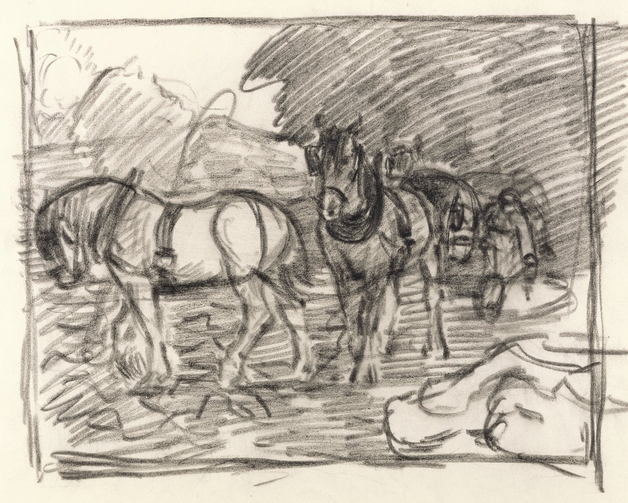 耕作队，c.1906（纸上的黑色蜡笔） 作者 罗伯特·波希尔·贝文