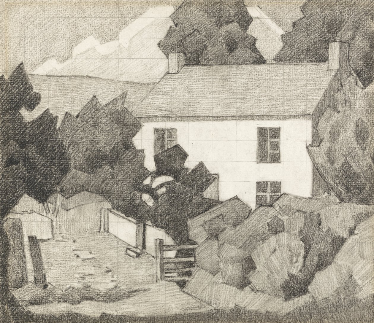 白宫，c.1920（纸上石墨） 作者 罗伯特·波希尔·贝文