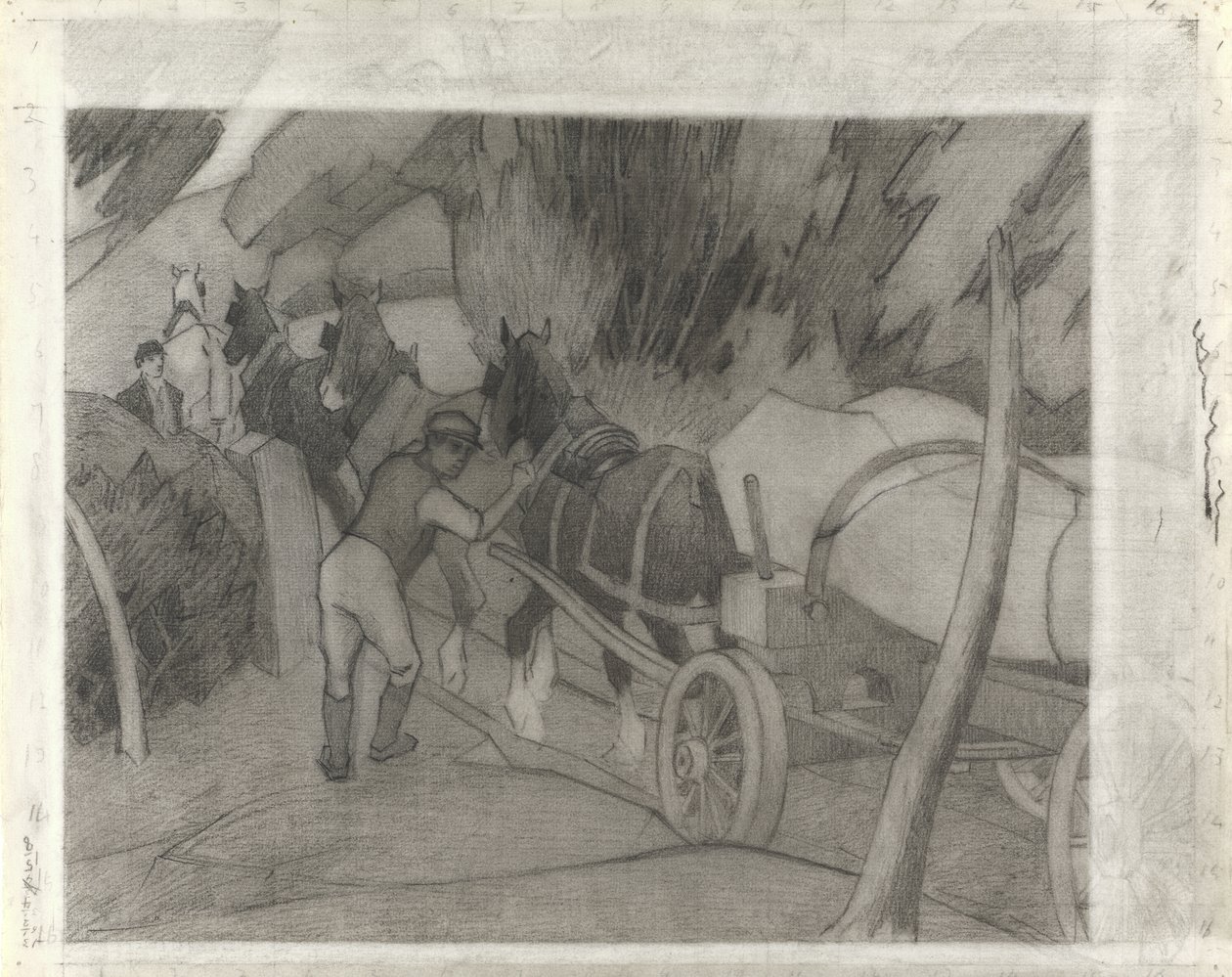 Timber Hauling，c.1917（纸上蜡笔） 作者 罗伯特·波希尔·贝文