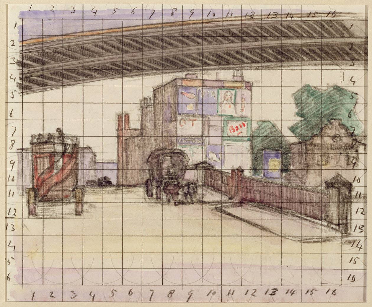 两桥，1912-13（纸上的蜡笔和纸） 作者 罗伯特·波希尔·贝文