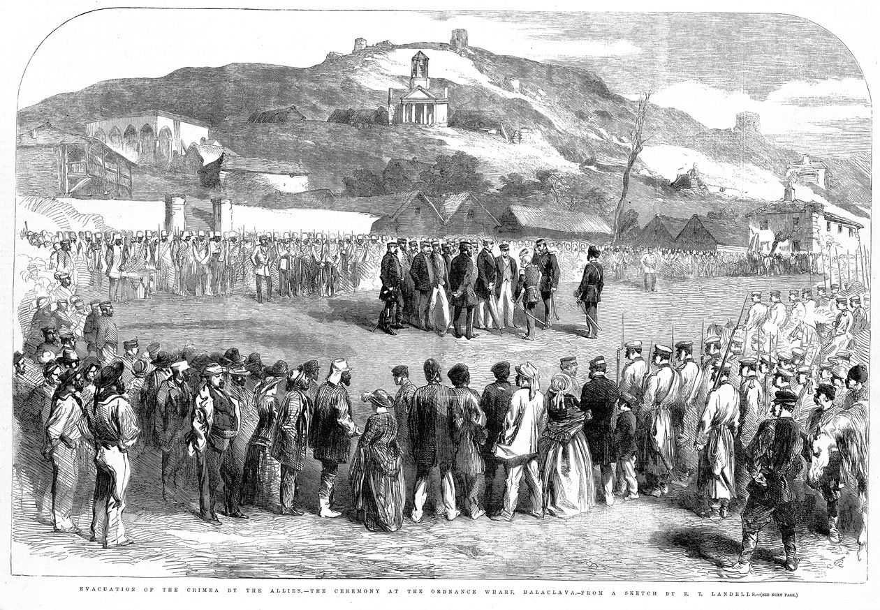 盟军撤离克里米亚，1856年8月30日伦敦新闻画报巴拉克拉瓦条例码头的仪式 作者 罗伯特·托马斯·兰德尔斯