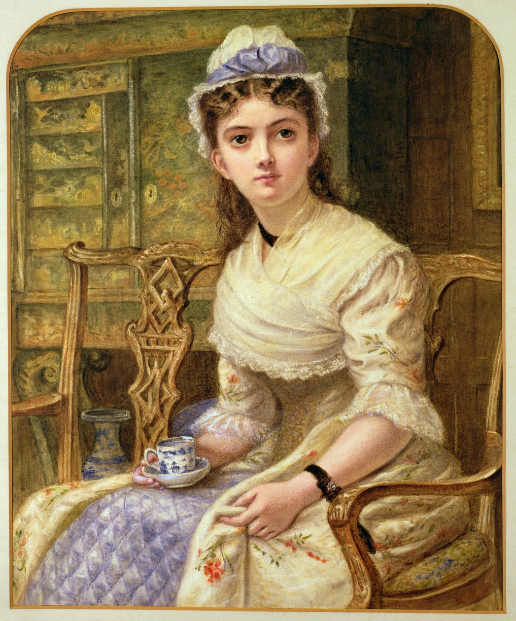 一个女人喝茶，1895年 作者 罗伯特·W·利特
