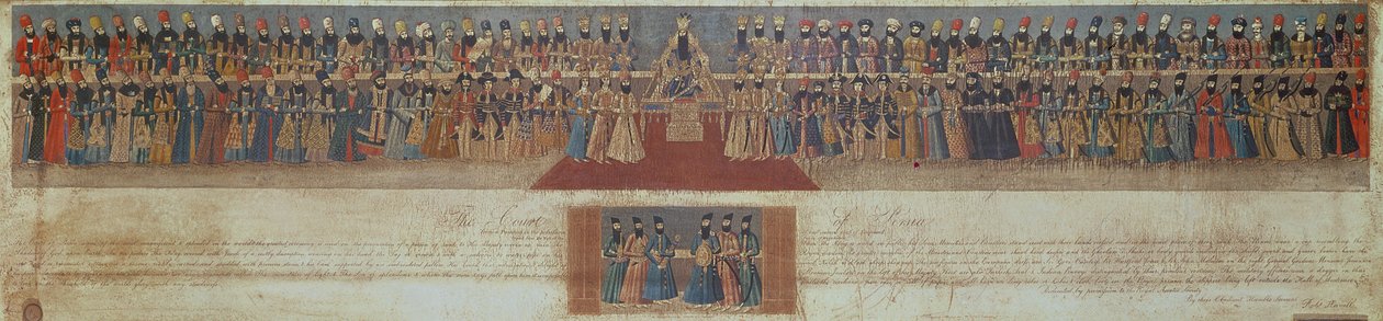 1799年，波斯国王的法斯阿里法院与包括哈福德琼斯爵士和约翰马尔科姆爵士在内的外国大使（1769-1833） 作者 罗伯特·哈弗尔