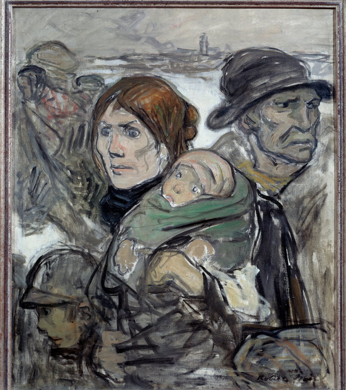 出走的移民家庭在路上。 Robert Noir (1864-1931) 绘画 20 世纪 Vernon，Musee Poulain 作者 罗伯特·诺尔