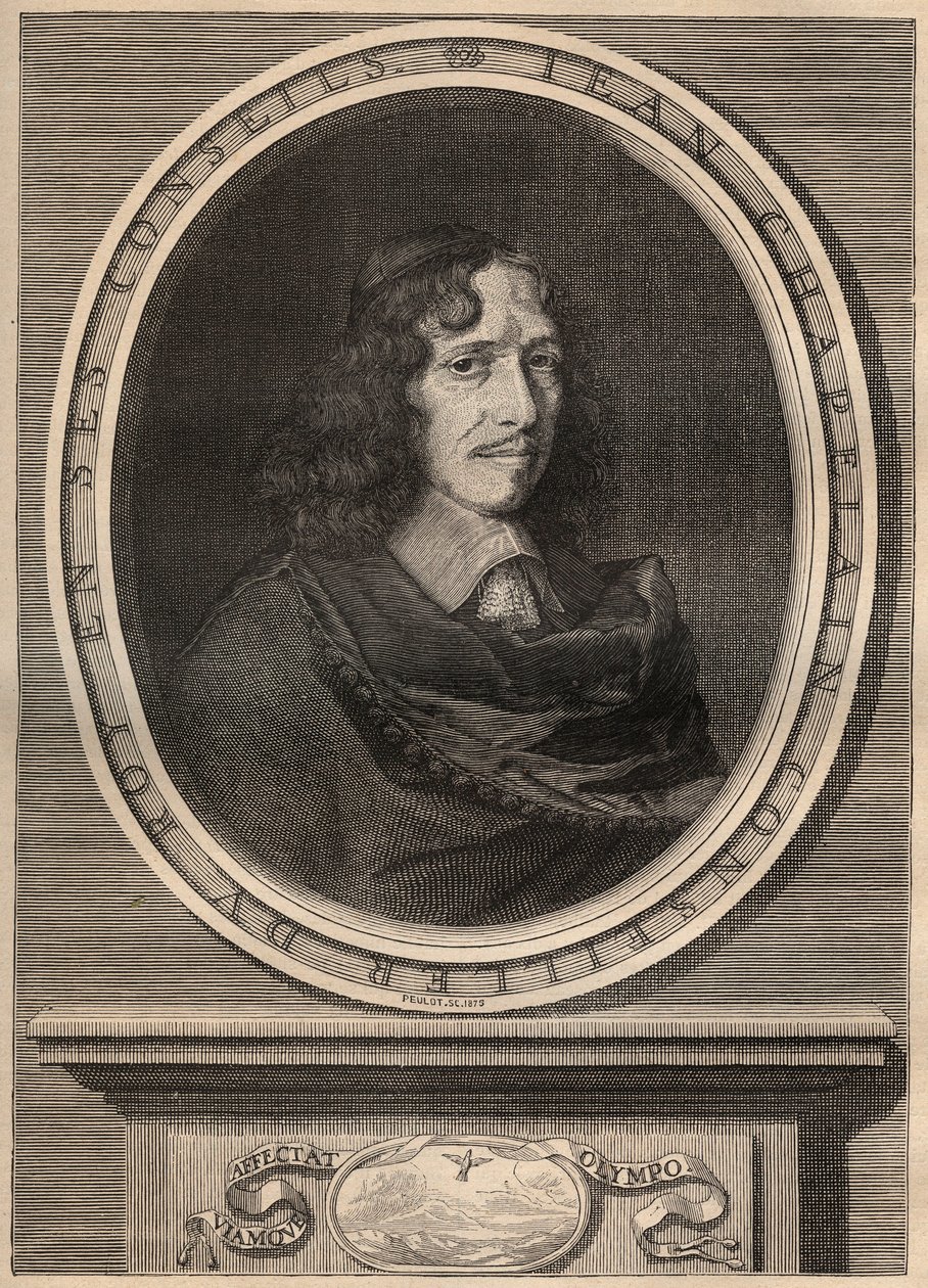 法国诗人Jean Chapelain（1595-1674）的肖像--版画--Jean Chapelain（1595-1674）法国诗人和文学评论家--Nanteuuil的版画和Peulot的坟墓。 作者 罗伯特（后）南特伊