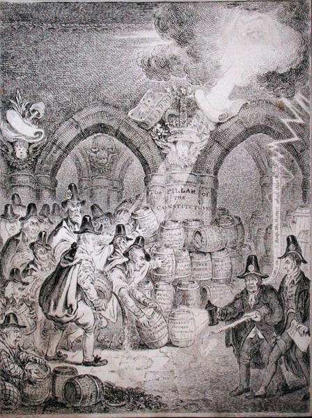 试图炸毁议会的反对派，由托马斯-麦克莱恩于1835年出版（蚀刻版）。 作者 罗伯特（后）西摩