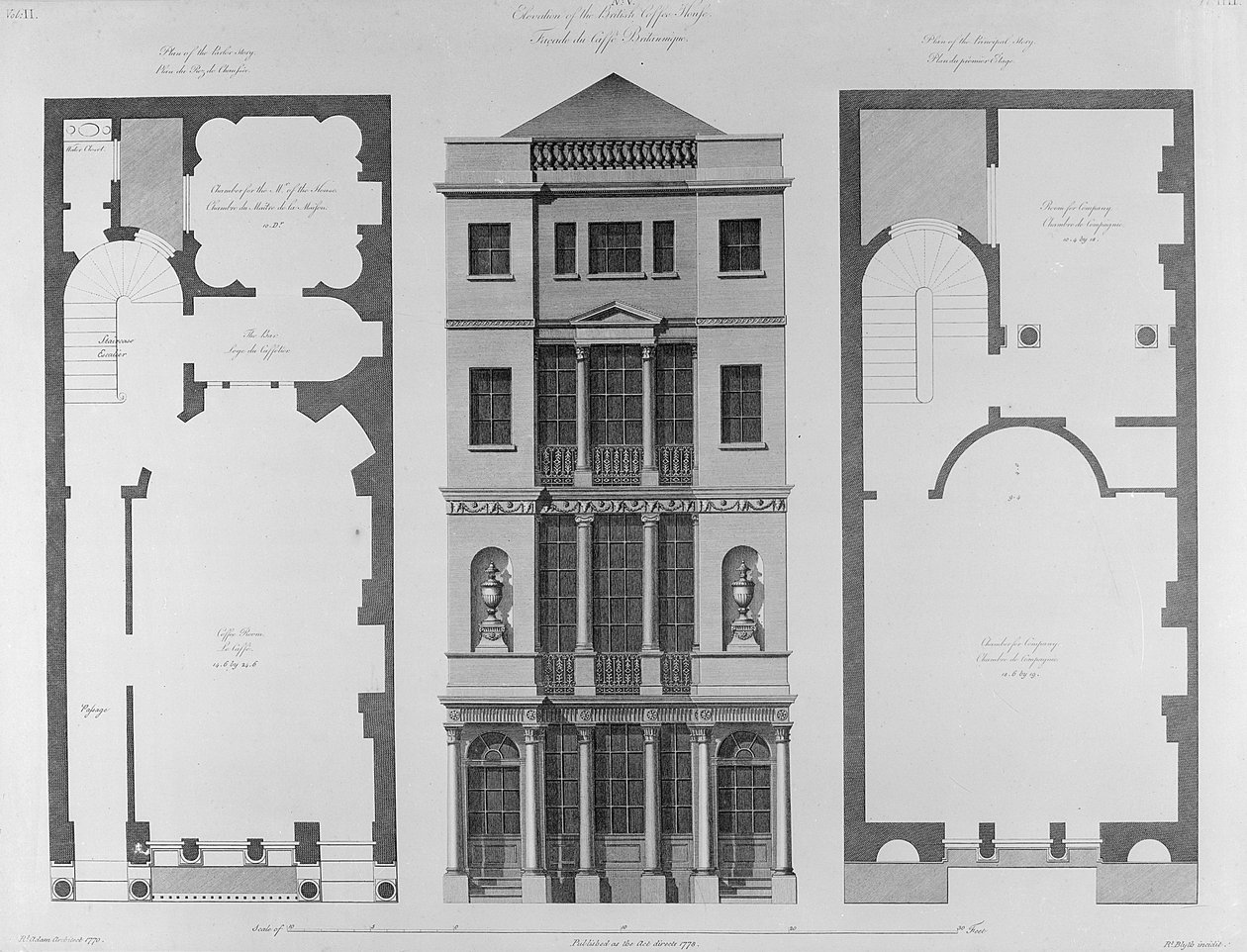 英国咖啡馆的高度，由罗伯特布莱斯雕刻，1778年 作者 罗伯特·亚当