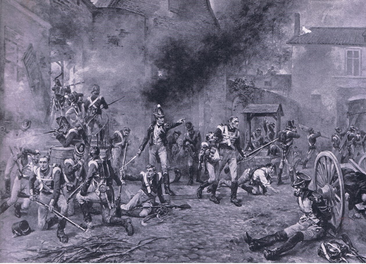1815年6月18日Hougoumont的防御，1915年英国陆地和海上战役的插图 作者 罗伯特·亚历山大·希林福德