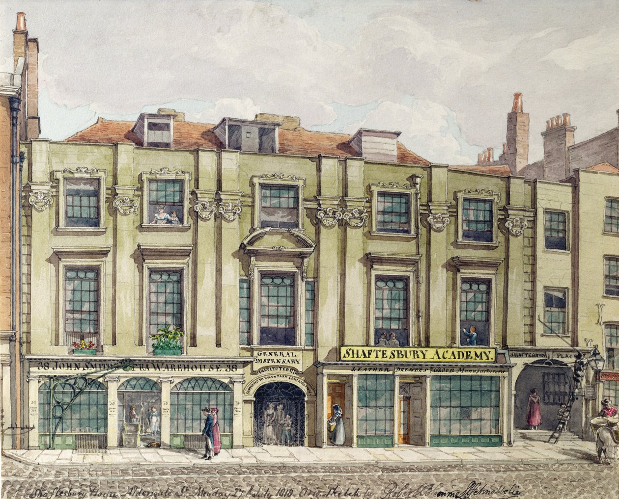 Shaftesbury House，Aldersgate Street，伦敦，1819（wc sketch） 作者 罗伯特·布莱默尔·施内伯贝利