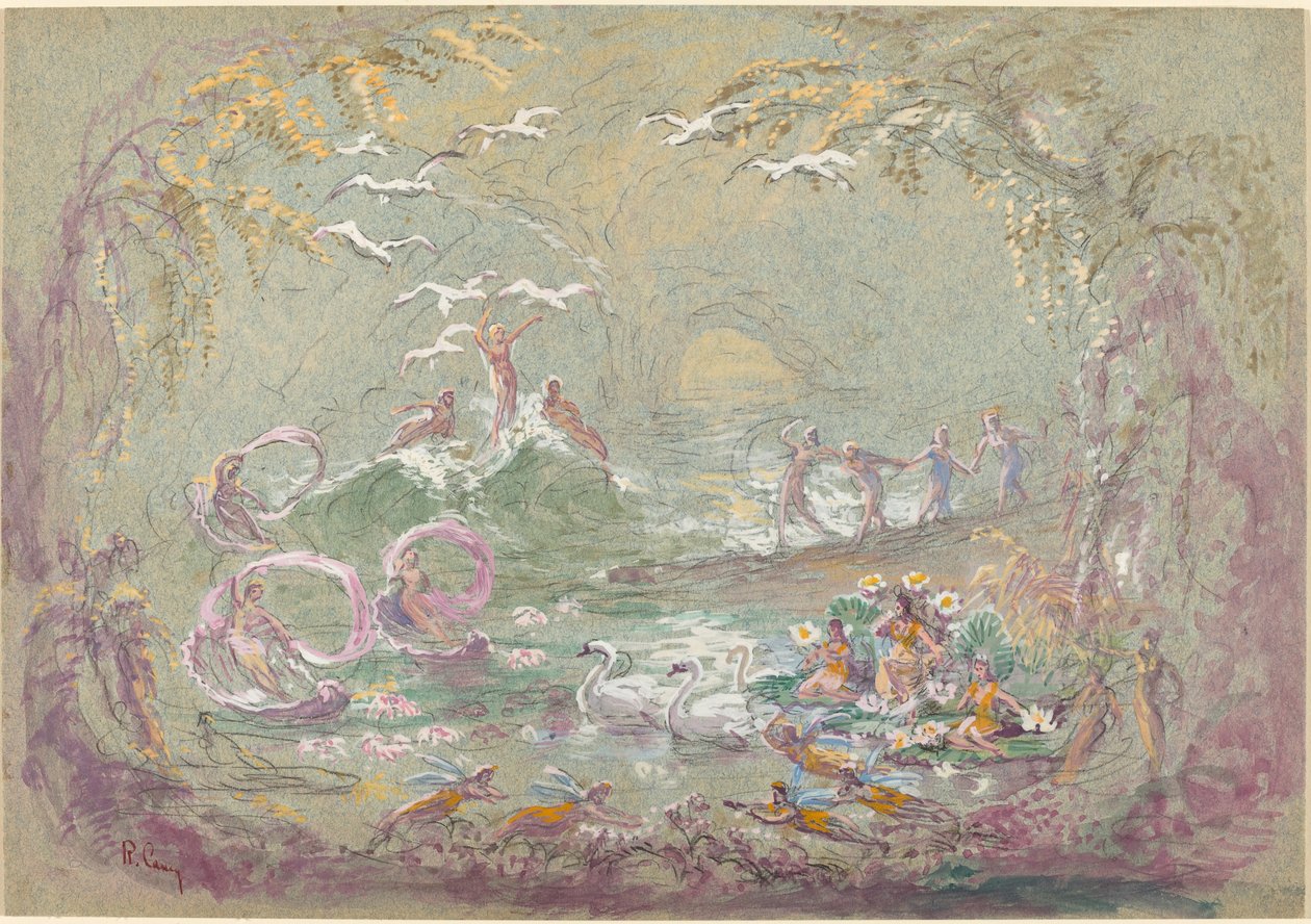 有仙女和天鹅的湖景 作者 罗伯特·卡尼