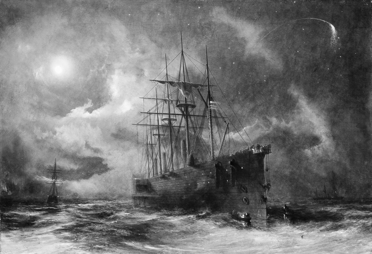 抓紧时间寻找丢失的电缆，约1866年。 作者 罗伯特·查尔斯·达德利