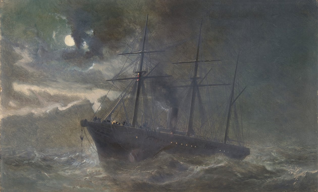 奥尔巴尼号在1866年8月26日夜里为1865年的电缆提供浮力，1866年。 作者 罗伯特·查尔斯·达德利