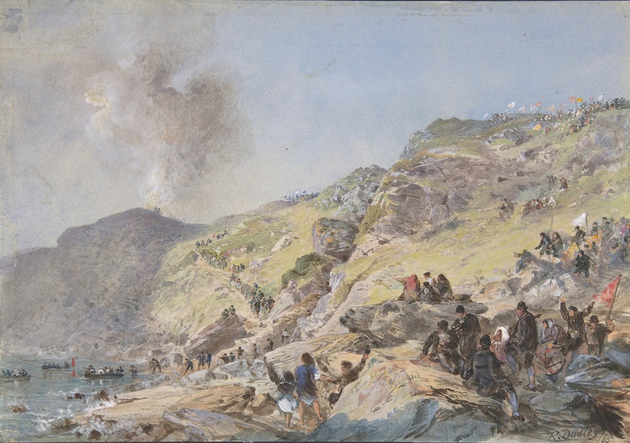 悬崖，Foilhummerum湾，Valentia，电缆的岸边端点...，1865年，1865年 作者 罗伯特·查尔斯·达德利