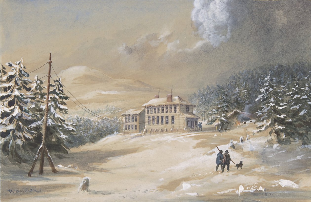 纽芬兰省三一湾，1857-1858年电报馆的外景，1865-66年。 作者 罗伯特·查尔斯·达德利