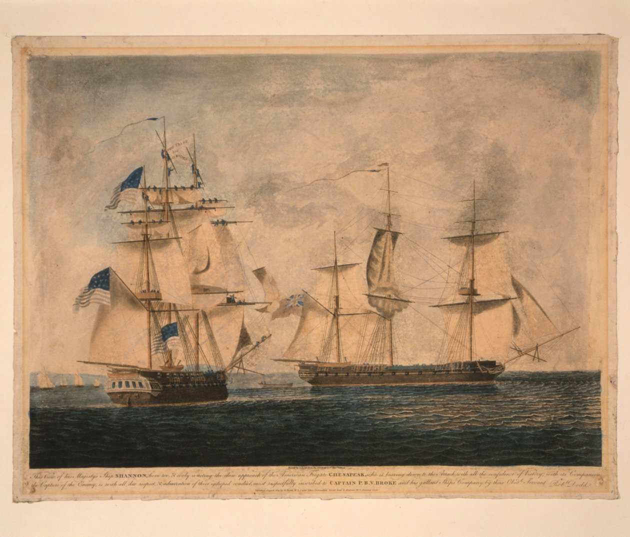香农号（HMS Shannon）于1813年6月1日占领了切萨皮克号，1813年 作者 罗伯特·多德