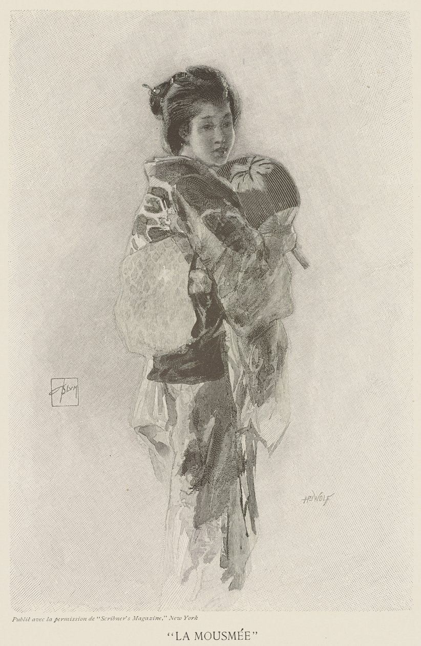 La Mousmee，《斯克里布纳杂志》的插图，由亨利-沃尔夫（1852-1916）雕刻。 作者 罗伯特·弗雷德里克（后）布鲁姆