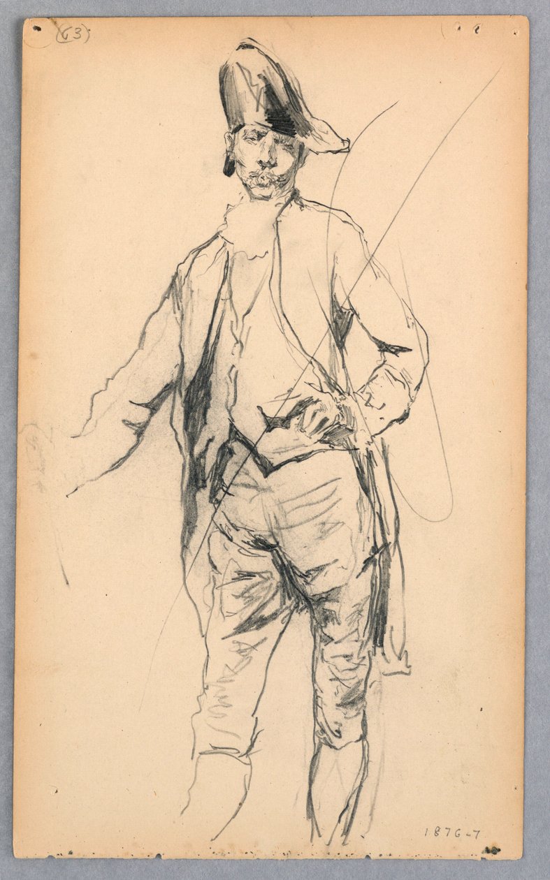 素描，身着十七世纪服饰的男性立像，1876-77 年 作者 罗伯特·弗雷德里克·布鲁姆