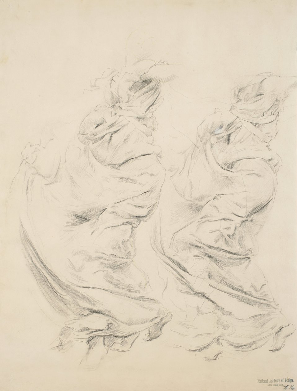 可能为Moods to Music壁画的帷幔素描，1893-95（浅黄色纸上的石墨和黄色铅笔） 作者 罗伯特·弗雷德里克·布鲁姆
