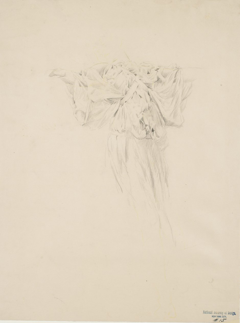 音乐壁画的帷幔研究，1893-95（石墨用黄色铅笔在浅黄色的纸上） 作者 罗伯特·弗雷德里克·布鲁姆