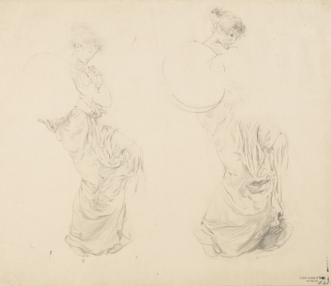 研究两个女性形象的心情音乐壁画，1893年至1995年（石墨用红色铅笔在浅黄色的纸上） 作者 罗伯特·弗雷德里克·布鲁姆