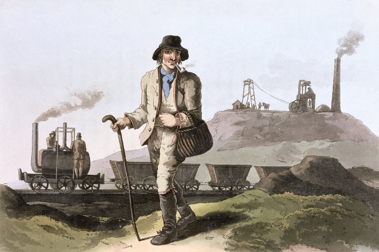 Blenkinsop蒸汽机车在西约克郡利兹附近的米德尔顿煤矿，1814年 作者 罗伯特·哈维尔
