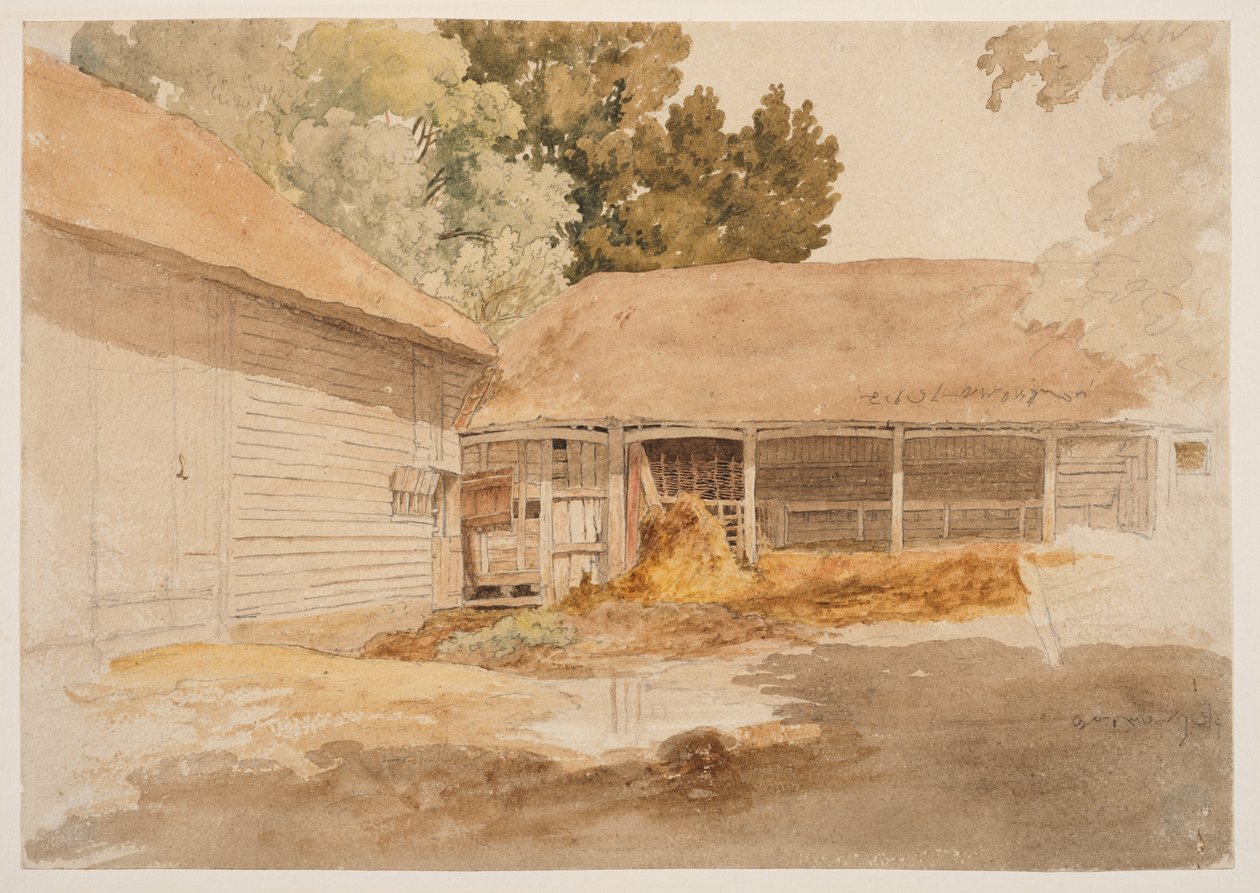谷仓研究，c.1820-29（石墨，水彩） 作者 罗伯特·希尔斯
