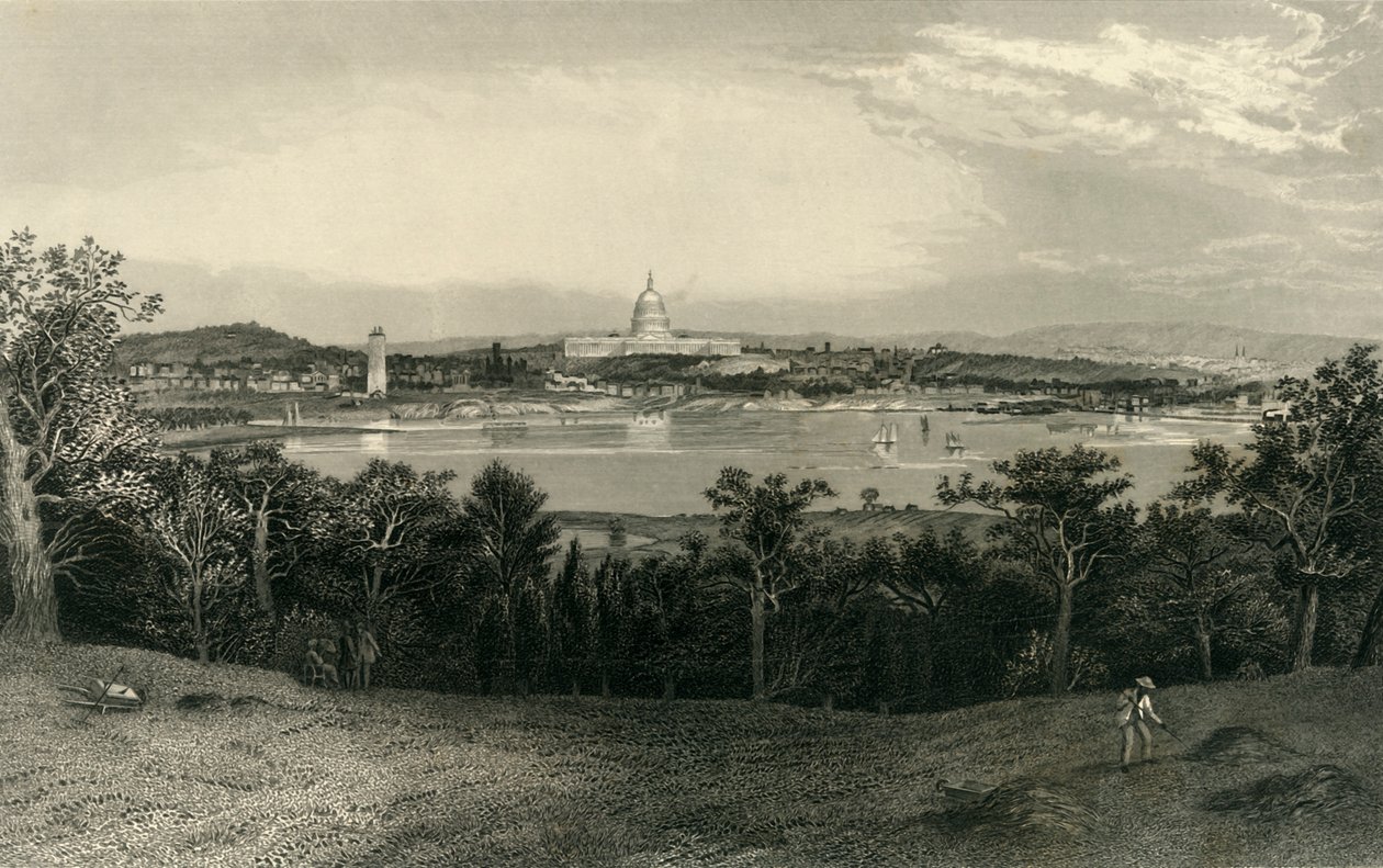 来自阿灵顿高地的华盛顿》，1874年。   作者 罗伯特·欣希尔伍德