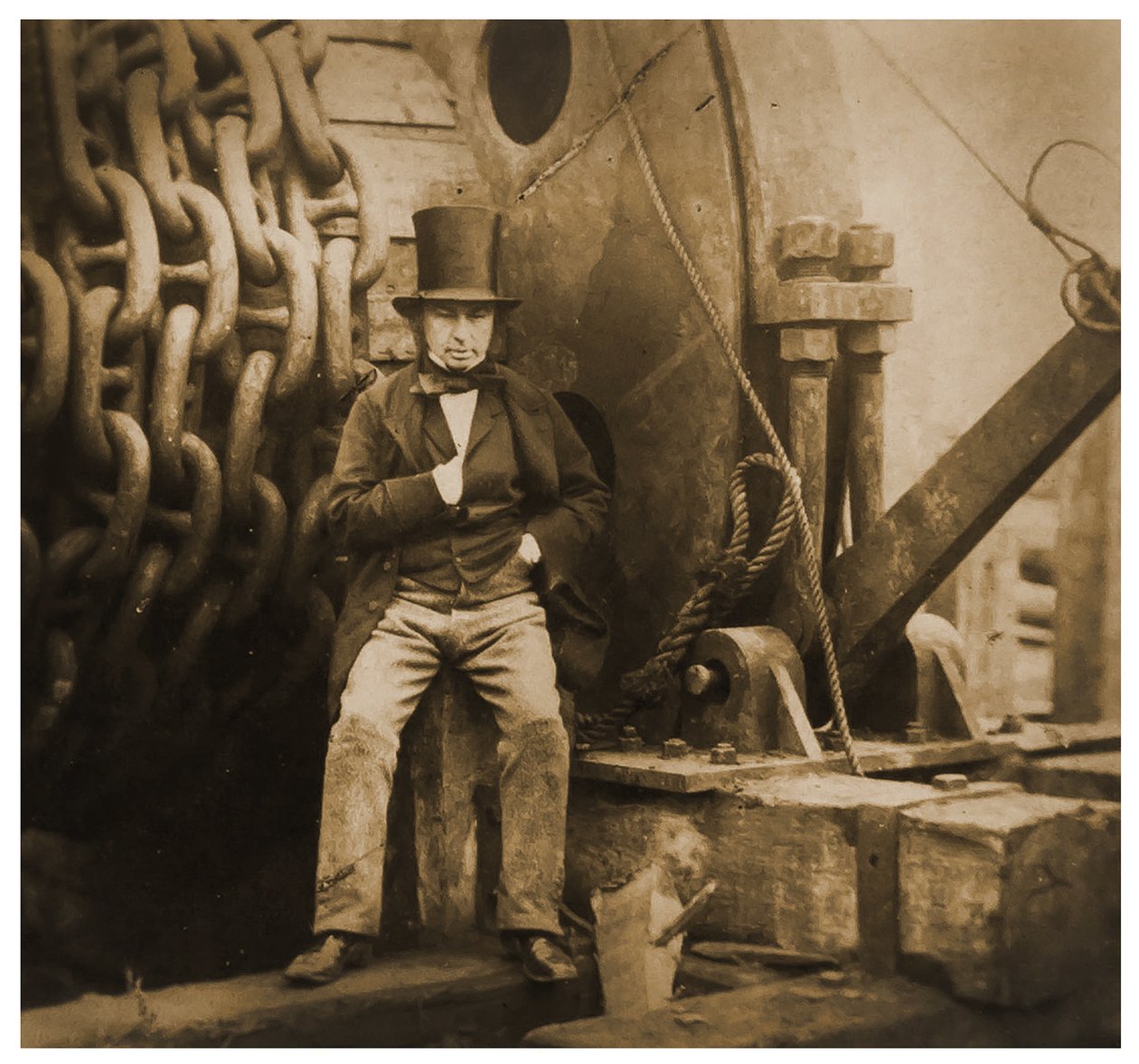 Isambard Kingdom Brunel由SS Great Eastern的发射链，1857年 作者 罗伯特·霍利特