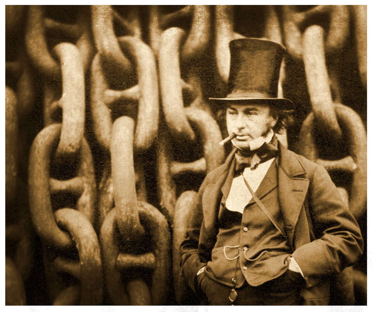 Isambard Kingdom Brunel由SS Great Eastern的发射链，1857年 作者 罗伯特·霍利特