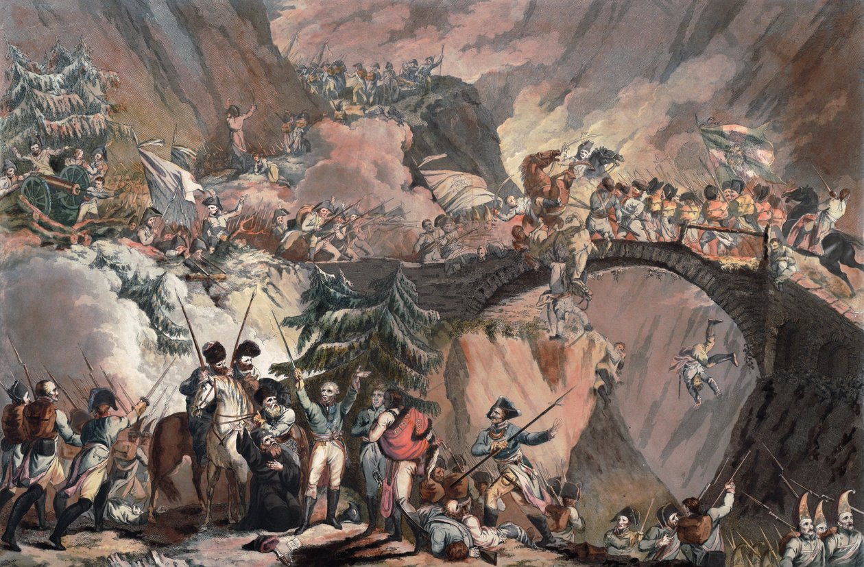 亚历山大-苏沃洛夫（Alexandre Souvorov）的军队于 1799 年穿越阿尔卑斯山 - 波特，罗伯特-卡尔（1777-1842） - 1805 - 水印版画 - 63,8x83,4 - 私人收藏 作者 罗伯特·克尔·波特