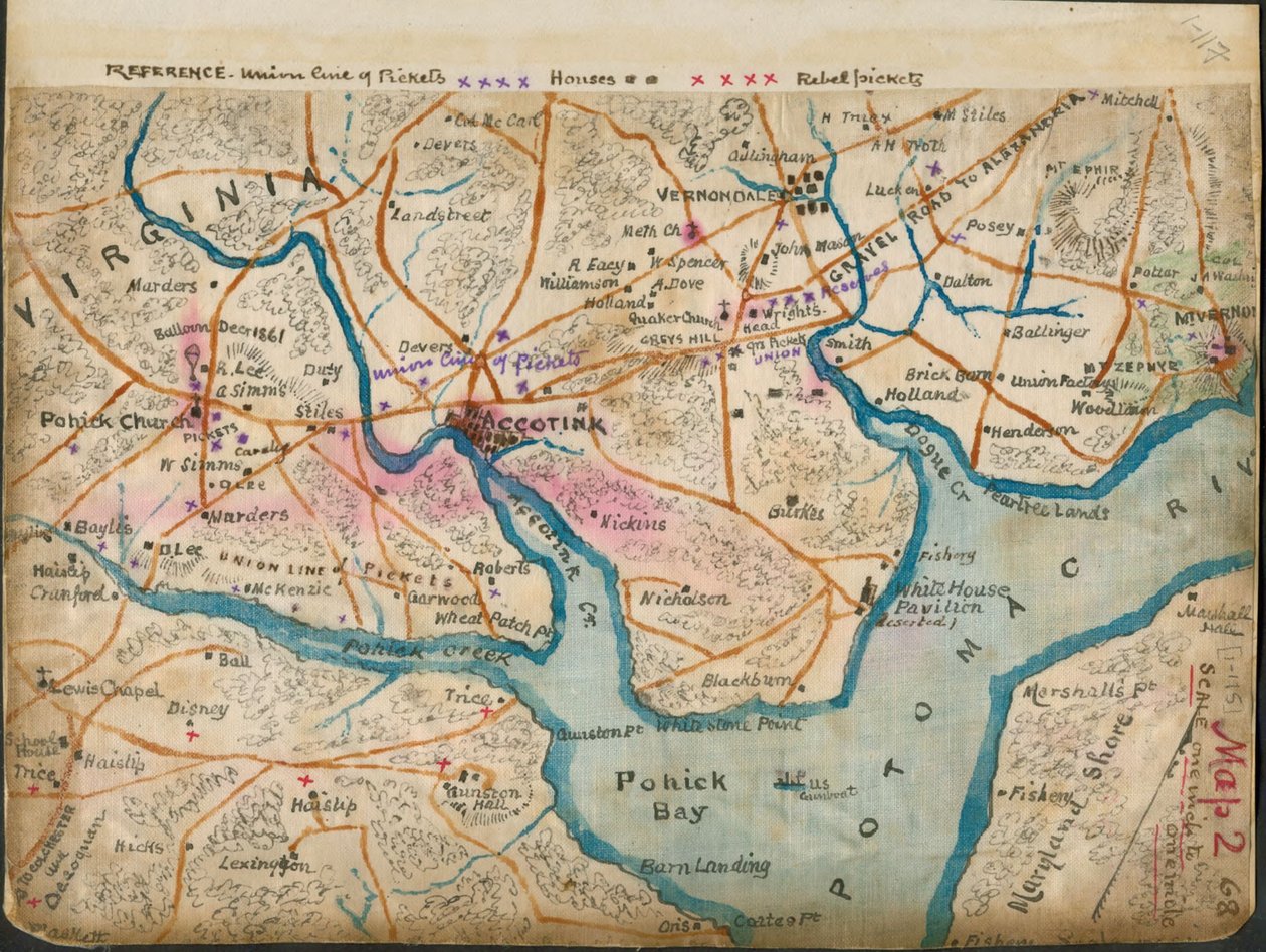 (显示纠察线的波托马克河下游地图，1862 年 1 月） LOC gvhs01.vhs00059 作者 罗伯特·诺克斯·斯登