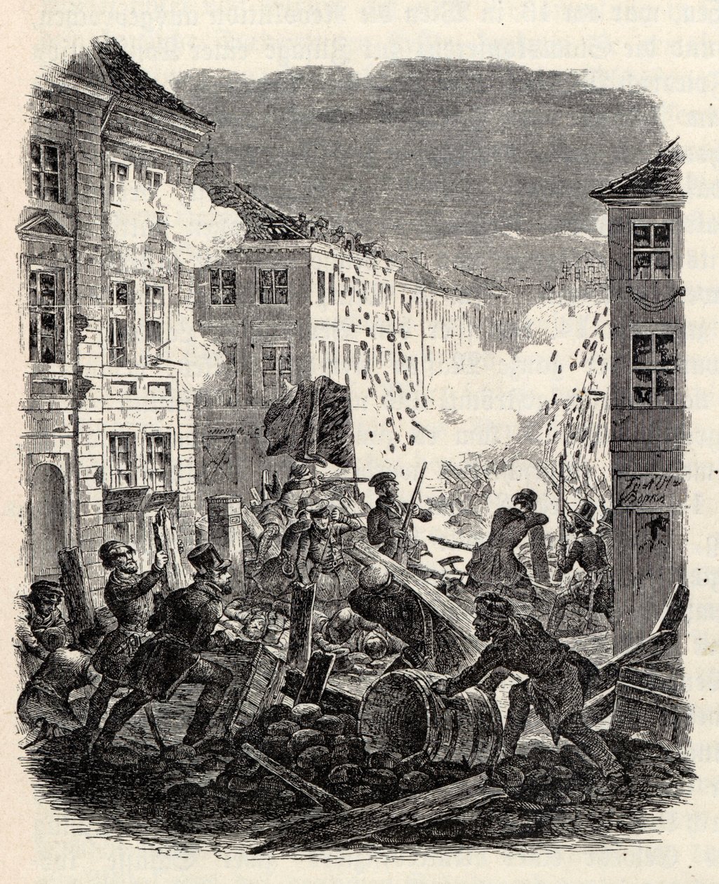 1848年3月18日至19日晚在柏林Cölln市政厅的街垒战斗。 作者 罗伯特·克雷奇默
