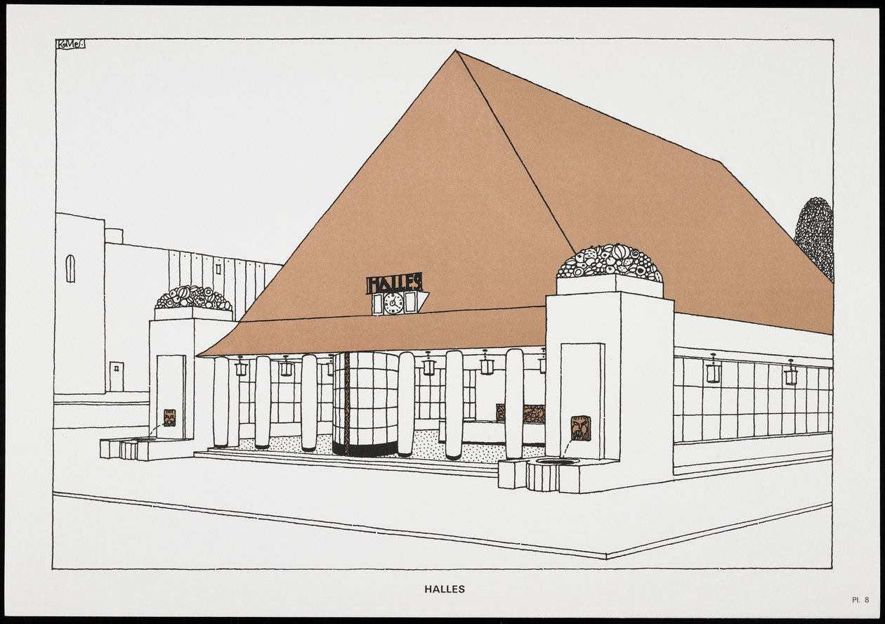 Halles，来自A Modern Cite，Rob Mallet-Stevens Architect的图纸，1987（已出版） 作者 罗伯特·马利特·史蒂文斯