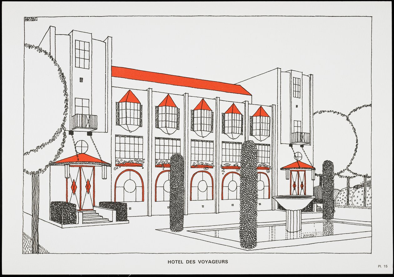 Hotel des voyageurs，来自A Modern Cite，图纸由Rob Mallet-Stevens Architect编写，1987年（已出版） 作者 罗伯特·马利特·史蒂文斯