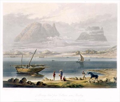 孟买附近的Calliann晨景，出自《印度的风景、服饰和建筑》第一卷，由William Daniell（1769-1837）绘制，R.G. Reeve（fl.1811-37）雕刻，由Smith, Elder and Company出版。 作者 罗伯特·梅尔维尔（后）格林德利