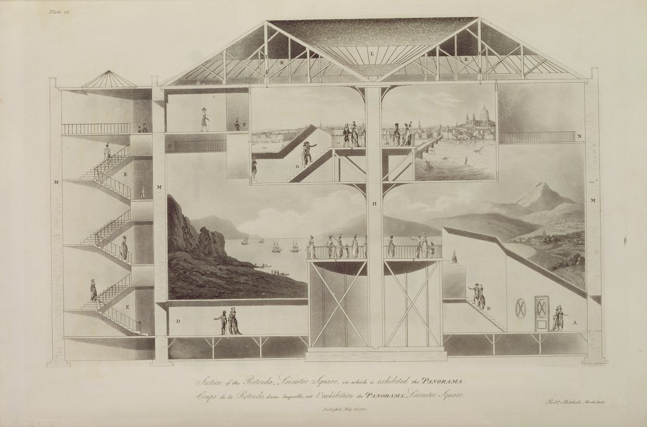 圆顶大厅，莱斯特广场的一部分，来自“英格兰建筑的计划和观点”，1801年（aquatint） 作者 罗伯特·米切尔