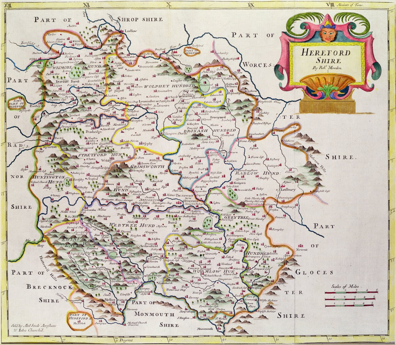 赫里福德郡地图，1695年 作者 罗伯特·莫登