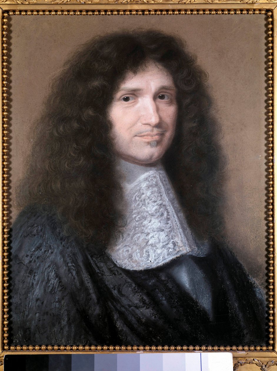让·巴蒂斯特 (Jean-Baptiste) 科尔伯特 (1619-1683) 的肖像，路易十四的金融总监罗伯特·南特伊 (1623-1678) 1676 年的粉彩画。 0.52x0.44 米。 尚蒂伊，孔德博物馆 - 让·巴蒂斯特 (Jean-Baptiste) 科尔伯特 (1619-1683) 的肖像，M 作者 罗伯特·南特伊