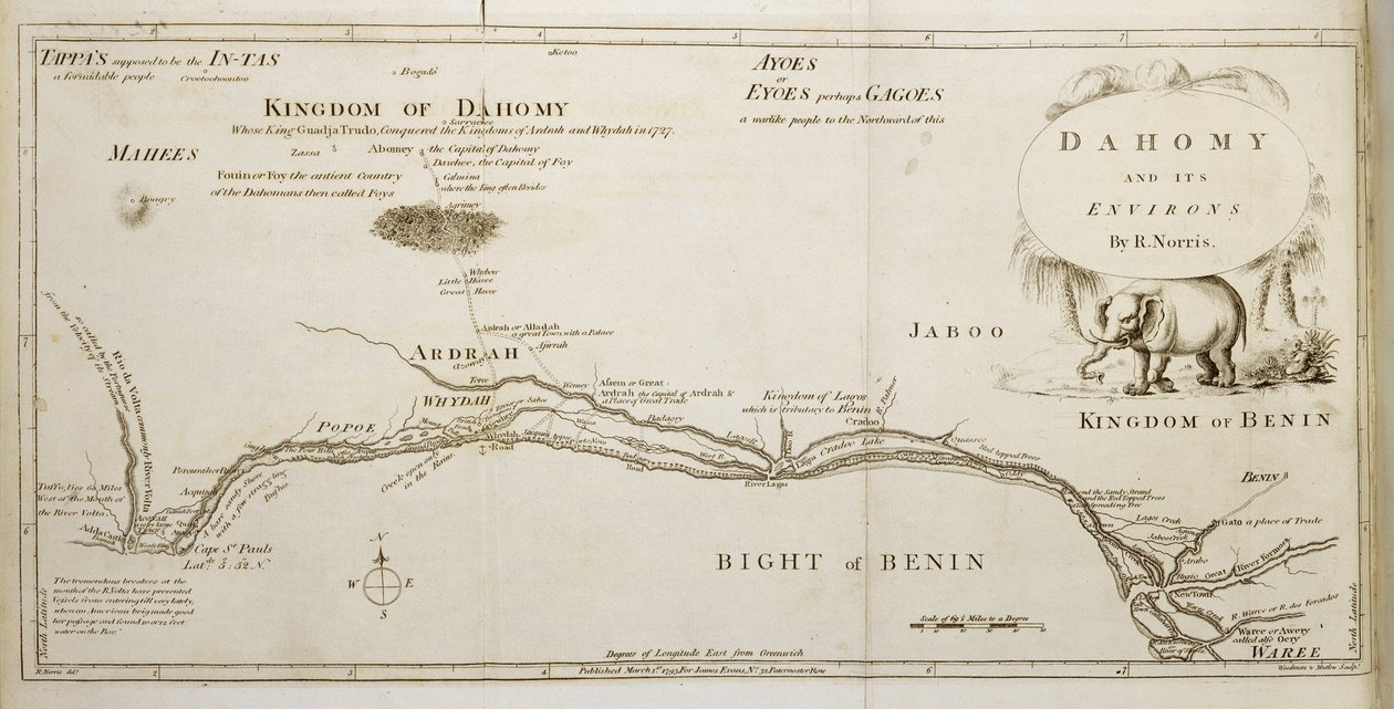 Dahomey及其周围地区，来自Archibald Dalzel的“达荷美历史”，由Woodman和Mutlow雕刻，酒吧。 1793年 作者 罗伯特·诺里斯