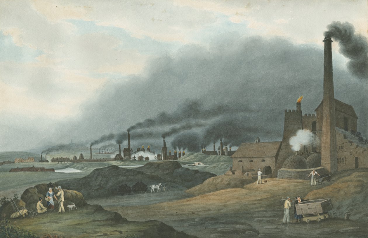 Bilston-Bradley Iron Works：水彩画，1837年 作者 罗伯特·诺伊斯
