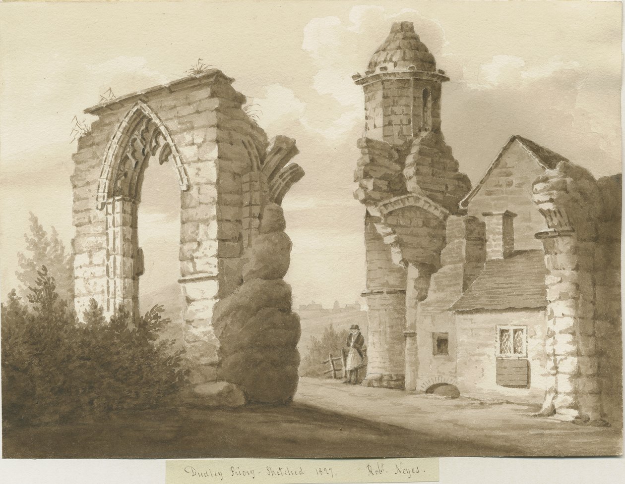 达德利修道院（Dudley Priory）：棕褐色水洗图，1827年 作者 罗伯特·诺伊斯