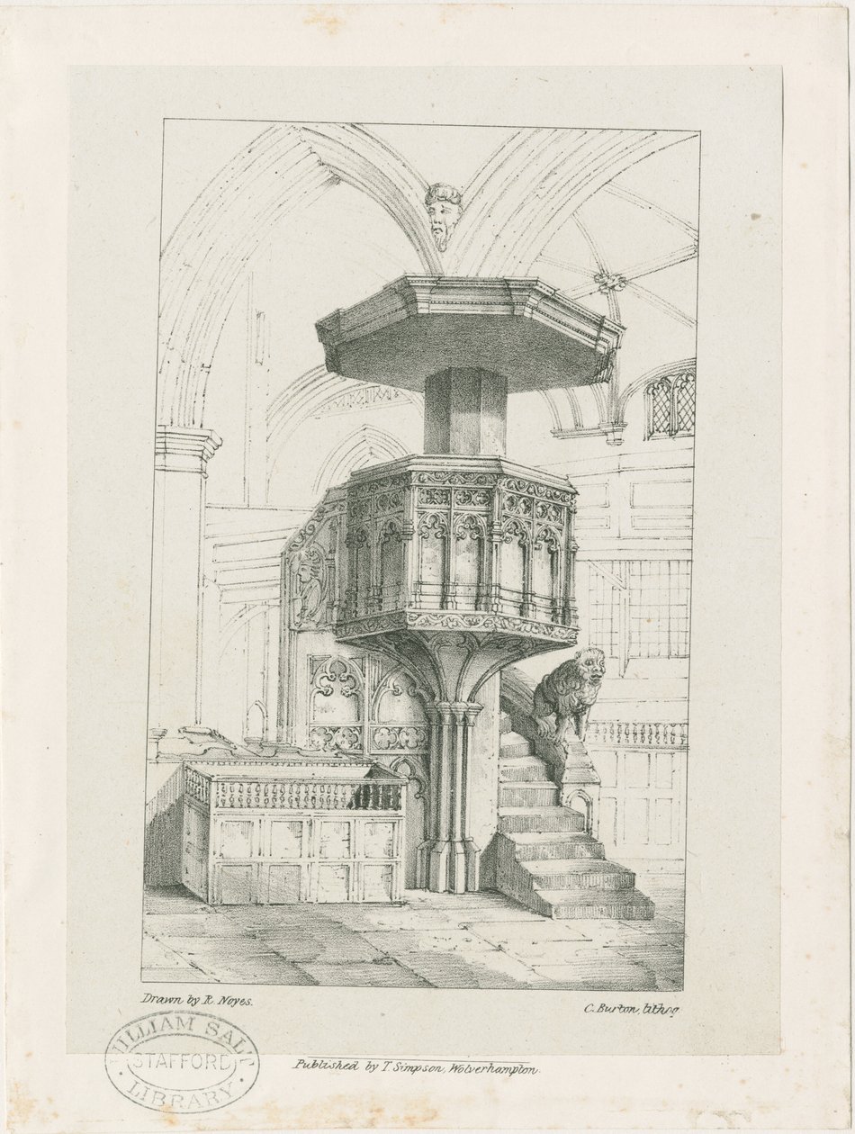 Wolverhampton-圣伯多禄教堂的讲坛：石版画，[[c 1844]）（印刷） 作者 罗伯特·诺伊斯